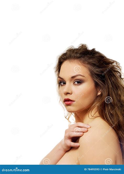 Mujer Con Las Tetas Al Aire Hermosa Con El Pelo Rizado Largo Imagen de