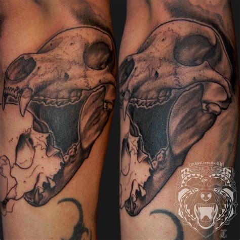 bear & human skull in progress by Jordan Campbell: TattooNOW