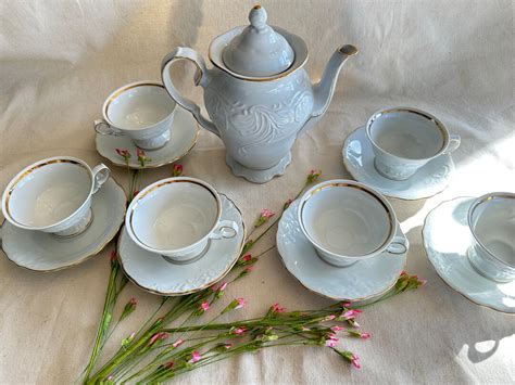 Tienshan Fine China J.P. Tea Set-elegance Pattern-embossed, Gold Trim ...