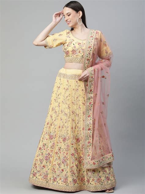 georgette fabric lehenga choli  yellow color  zari resham