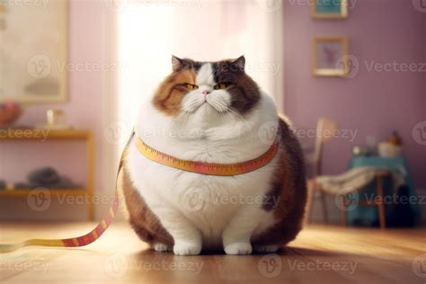 Fat cat with measurement tape. Generate Ai 22644102 Stock Photo at Vecteezy