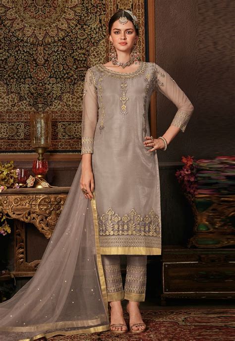 gray net kameez  pant  salwar kameez designs fashion pants