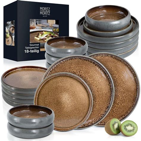 Moritz & Moritz Tafelservice Geschirrset Beige / Grau (18-tlg ...