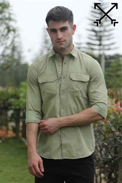 plain sage green mens poly cotton printed casual shirt set full