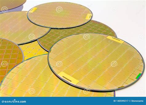 Many Silicon Wafers Three Types - Gold Color Wafes With Microchips ...