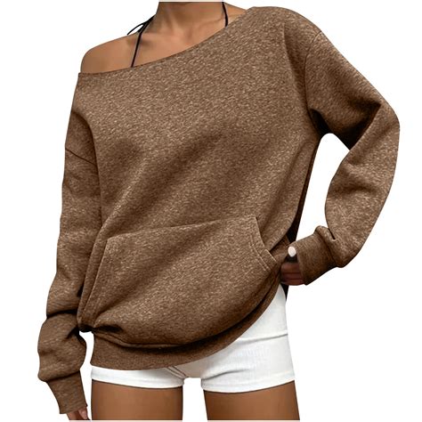DAFPZW Womens Off The Shoulder Tops Drop Shoulder Going Out Long Sleeve