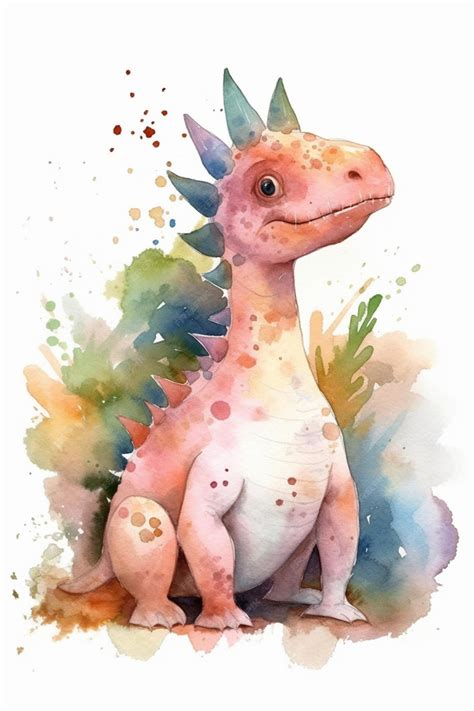 Premium AI Image | A watercolor painting of a dinosaur.