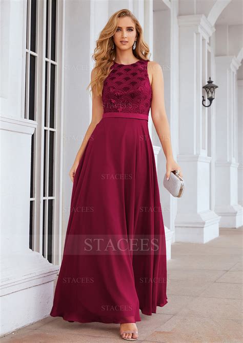 A-line Empire Scalloped Neck Sleeveless Chiffon Long/Floor-Length