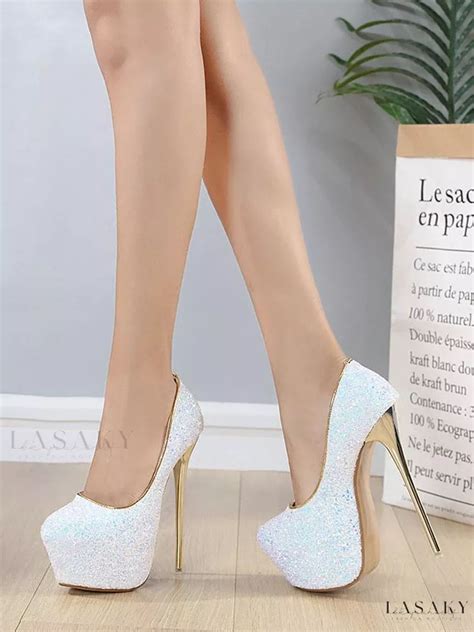 lasaky stylish womens platform heels  dazzling glitter effect