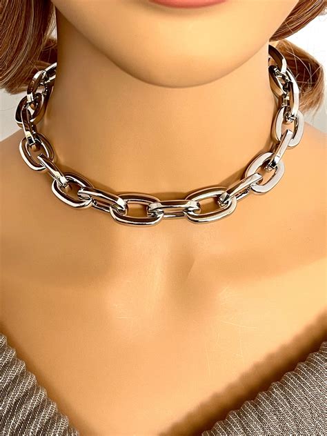 Silver Chunky Chain Necklace-Large Link Necklace-Thick Chain Choker