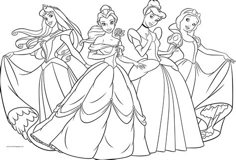 Four Disney Princess Coloring Page – Wecoloringpage.com