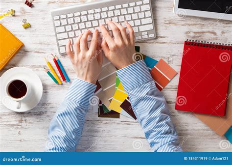 woman designer typing  keyboard stock image image  composition