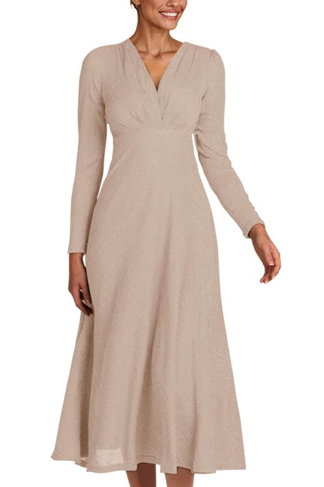 prettygarden womens  fall midi dress casual long sleeve  neck