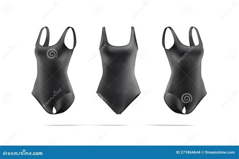 Blank Black One-piece Swimsuit Mockup, Front and Side View Stock ...