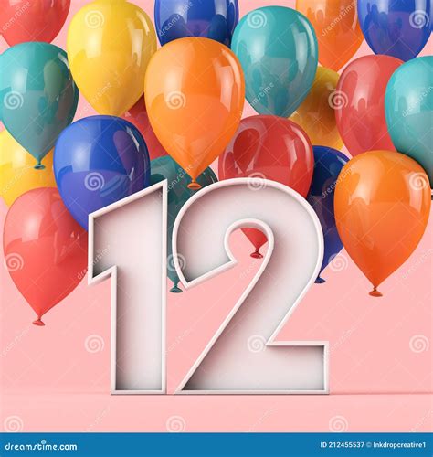 Happy 12th Birthday Background with Colourful Balloons. 3D Rendering ...