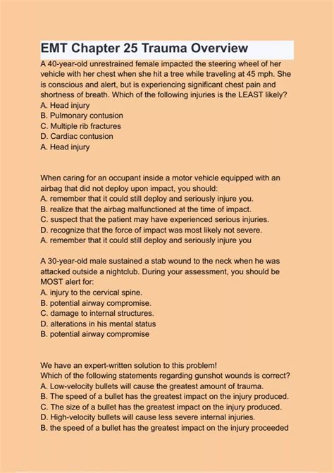 EMT Chapter 25 Trauma Overview with 100% correct answers | verified