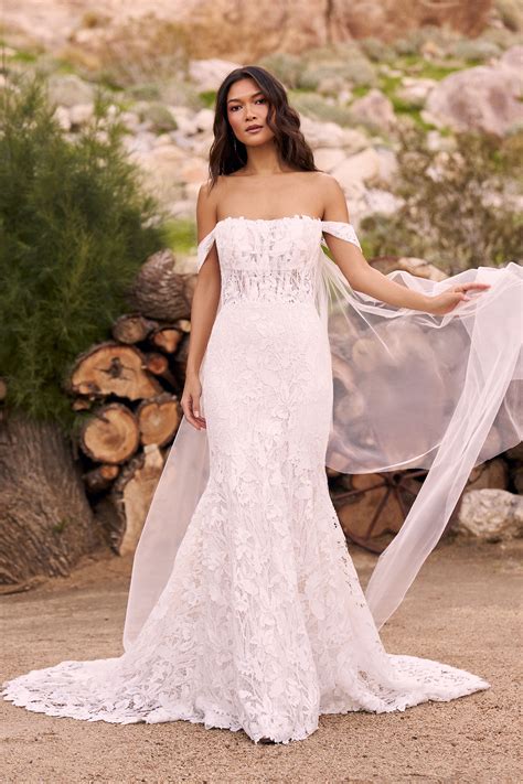 66300: Allover Lace Fit and Flare Bridal Dress with Sweep Length Train
