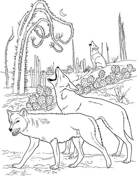 Coyotes Howling in Desert Coloring Page - Free Printable Coloring Pages ...