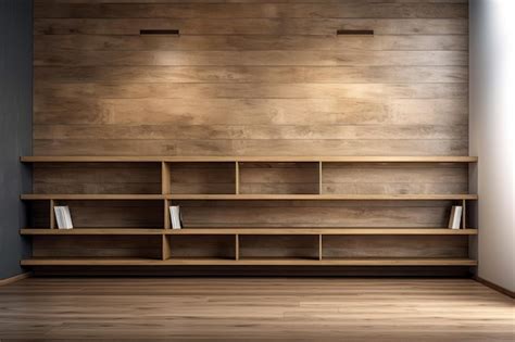 Premium AI Image | An empty wooden shelf display on a loft wall would ...