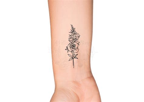 June Birth Month Flower: Rose Floral Bouquet Temporary Tattoo Birth