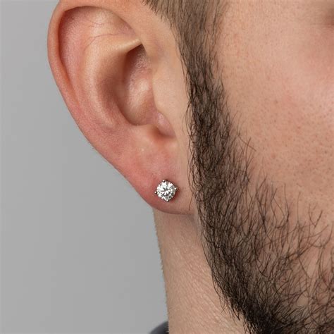mens earrings mens silver stud diamond earrings moissanite earrings