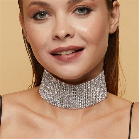 crystal choker necklace silver diamond collar party prom jewelry etsy