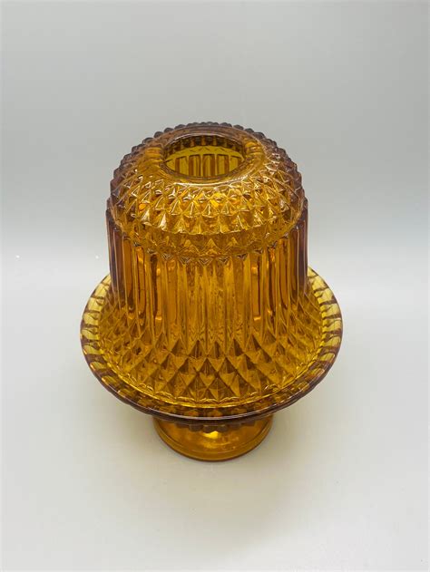 Vintage MCM Indiana Glass Amber Diamond Point 2 Piece Fairy Lamp - Etsy