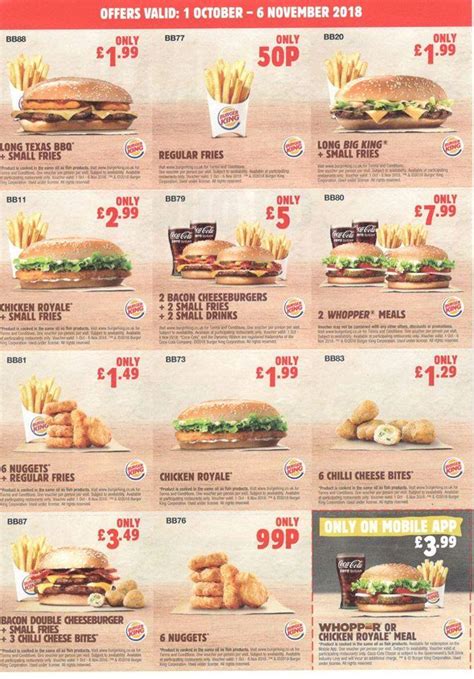 Menu at Burger King restaurant, Eaton Socon