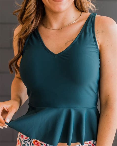 Ocean Breeze Peplum Tankini Swim Top- Teal | Hubventory