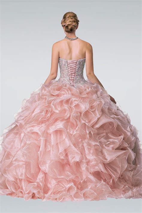 Beads Embellished Ruffled Organza Long Quinceanera Dress