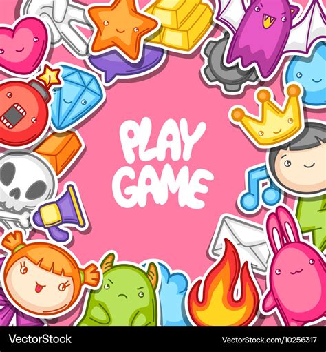 Game kawaii background Cute gaming design Vector Image