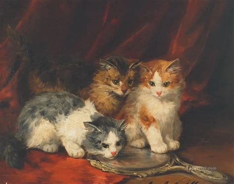 cat painting 9 Alfred Brunel de Neuville Painting in Oil for Sale