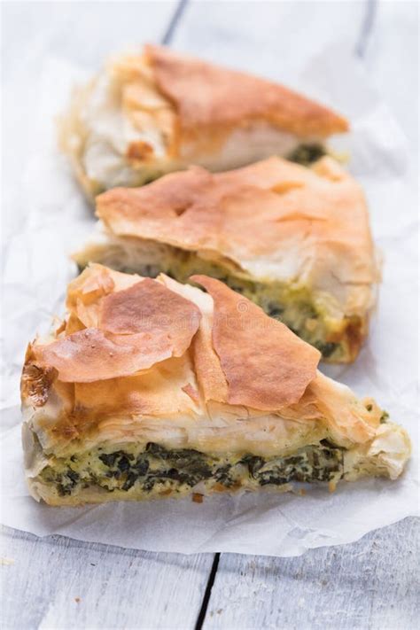 Phyllo pastry spinach pie stock photo. Image of photograph - 146683614