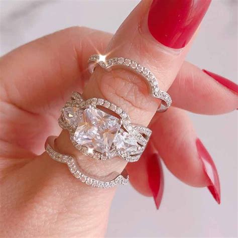 Handmade Princess Wedding Ring Set With 2 Bands | SayaBling Jewelry