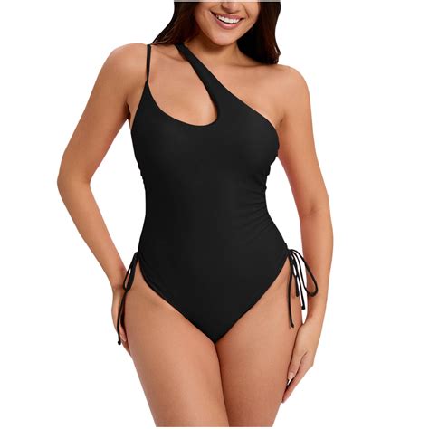 ZQGJB Women's Sexy One Piece One Shoulder Swimsuit with Drawstring
