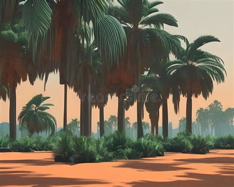 Virtual Reality Landscape with Palm Trees. Retro Futurism Landscape in ...