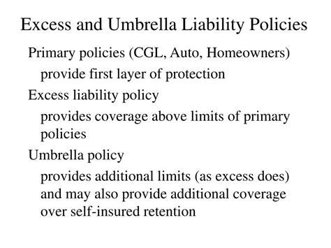 excess  umbrella liability policies powerpoint