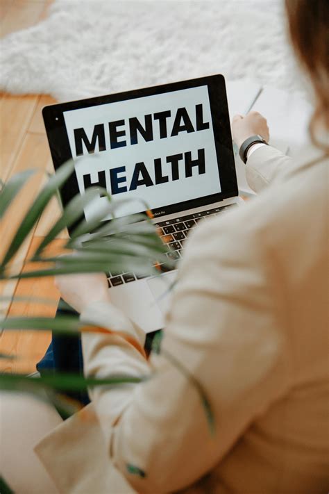words mental health  laptop screen  stock photo