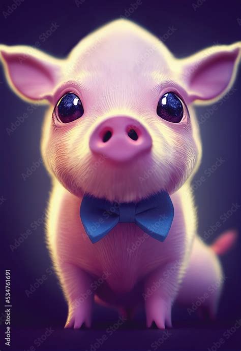 Digital art, portrait cute piggy with big eyes, ai artwork, printable ...