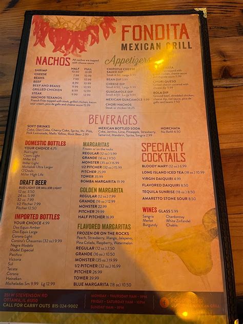Menu at Fondita Mexican Grill restaurant, Ottawa