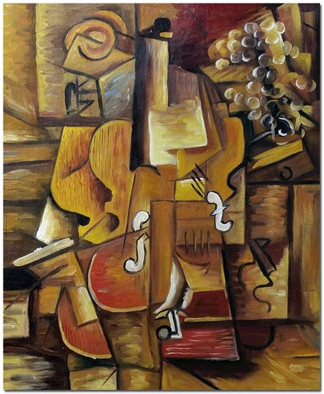 1912 Violon et raisin - Pablo Picasso Cubism Hand Painted Violin Oil