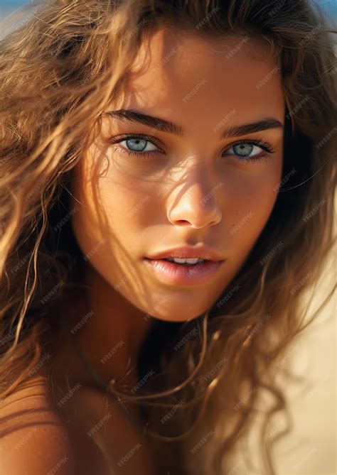 Premium Photo | Natural closeup woman long hair blue eyes deep tan skin