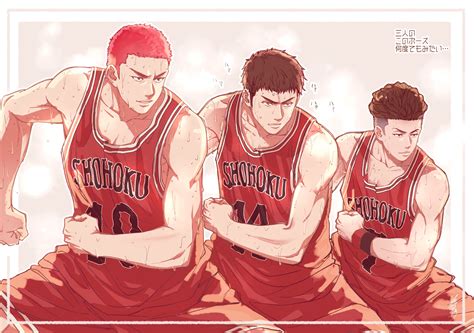 sakuragi hanamichi, mitsui hisashi, and miyagi ryouta (slam dunk) drawn