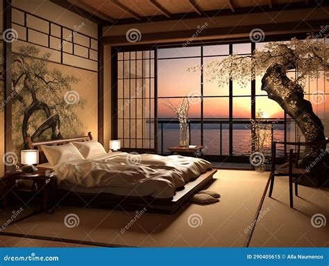 Japanese Minimalist Style Bedroom Interior Stock Illustration ...