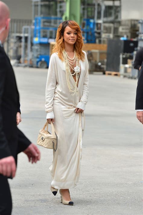 Rihanna Wears Giant Cardigan, Shows Nipple Piercing at Chanel