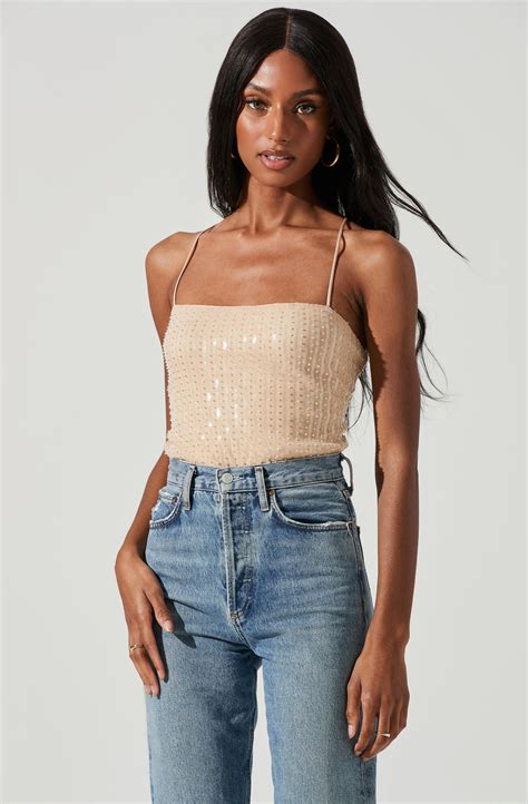 Zahara Beaded Strappy Bodysuit in Nude – CHROME