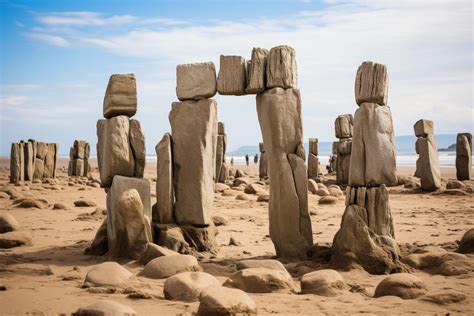 mysterious stone formations  sandy beach  stock photo  vecteezy