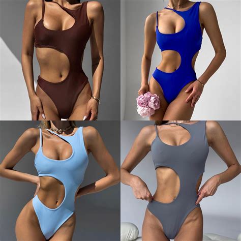 Gray Cut Out Swimsuit | Cheeky One Piece Bikini | Asymmetrical Open
