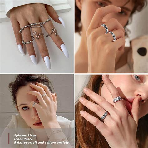 Anillo de ansiedad para mujer 16 anillos giratorios de acero inoxidable