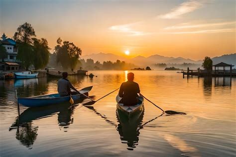 Premium Photo | Kayaking in the sunset